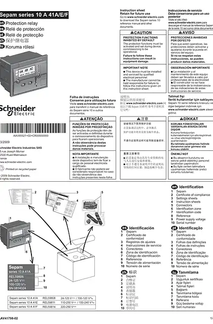 schneider施耐德Sepam série 10 A41 - Instruction de service (EN_ ES_ PT_ ZH_ TU)